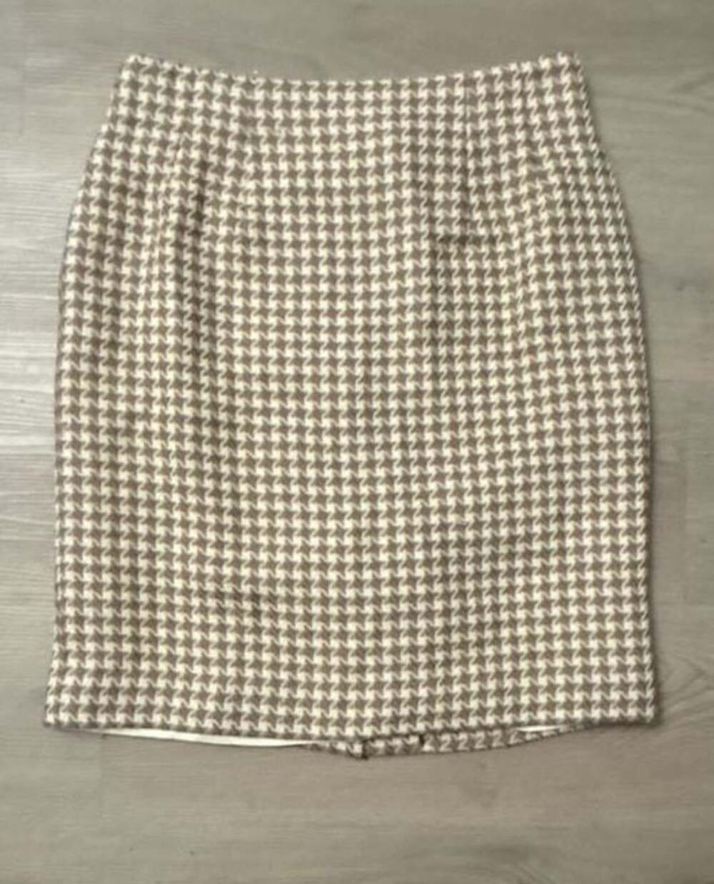 Vintage Houndstooth Cream Beige 100% Wool Pencil Skirt Size 6